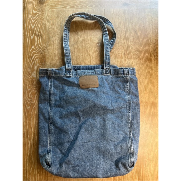 American Eagle Denim Tote Blue‎ Jean Double Strap Shoulder Bag 18 x 15" - Picture 1 of 5